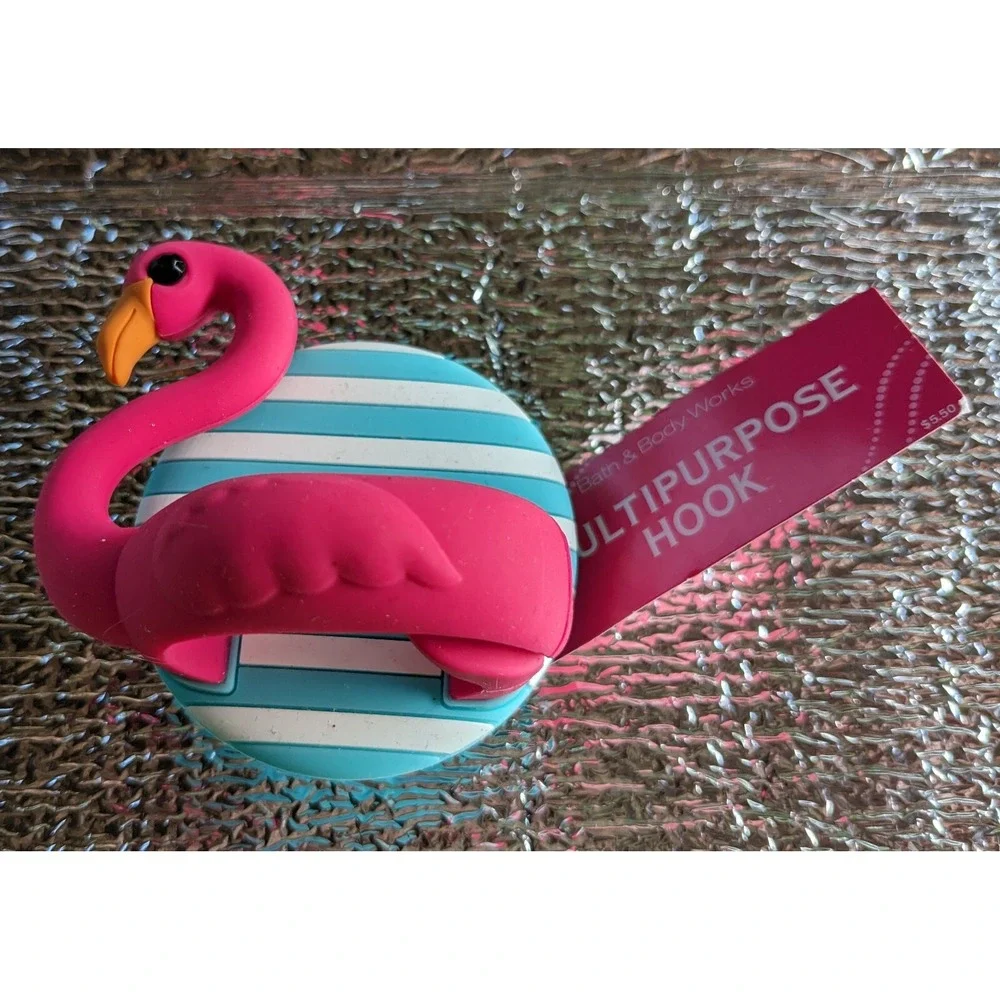 Retired Bath Body Works Pink Flamingo Hand Cream Hook Striped‎ Suction Holder